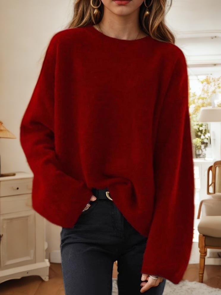 Crew Neck Drop-Shoulder Loose Pullover Knit Sweater