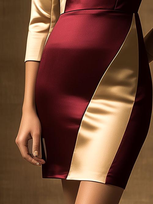 Elegant Round Neck Color Patchwork Satin Pencil Dress