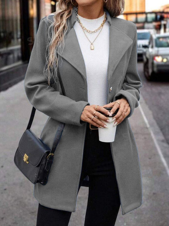 Chic Suit Collar Solid Color Tailored Woolen Coat