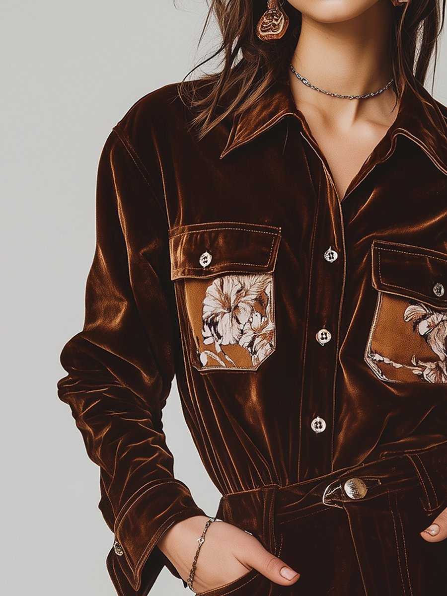 Mocha Velvet Digital Printed Shirt