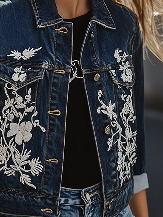 Floral Elegance Embroidered Denim Vest