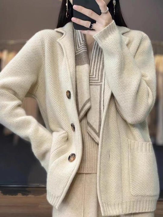 Chic Suit Collar Loose Fit Knit Wool Jacket Cardigan