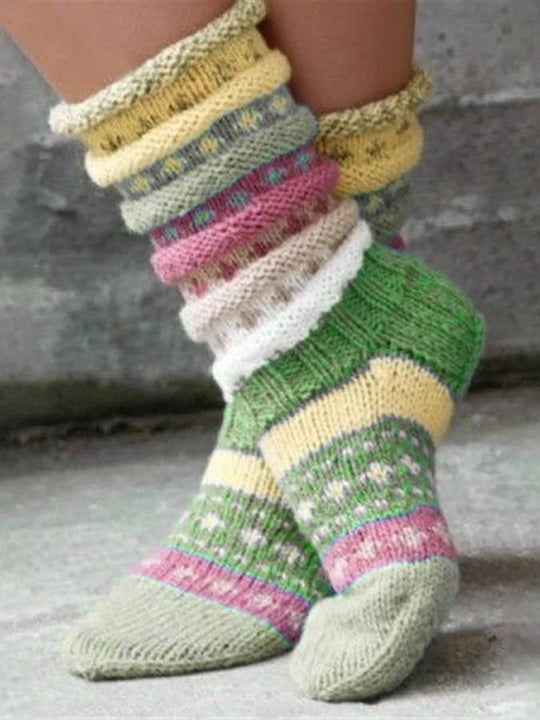 Warm Thick Colorful Stripes Knitted Floor Socks