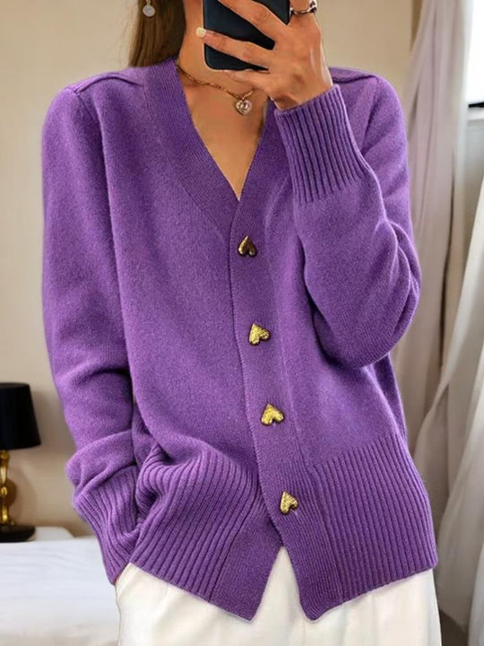 Chic V-neck Heart-shaped Buttons Knitted Cardigan