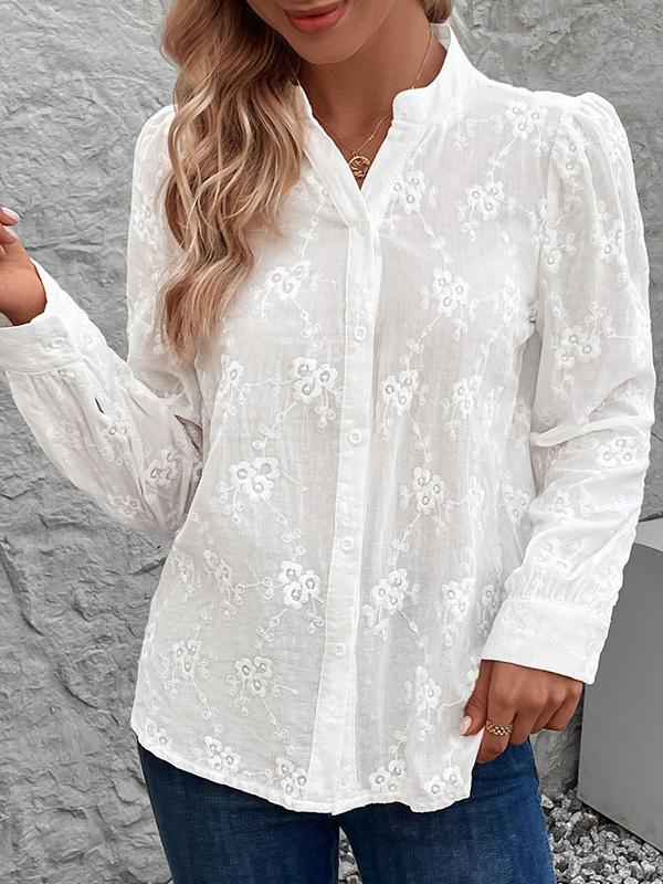 Elegant Jacquard Solid Color Long Sleeves Shirt