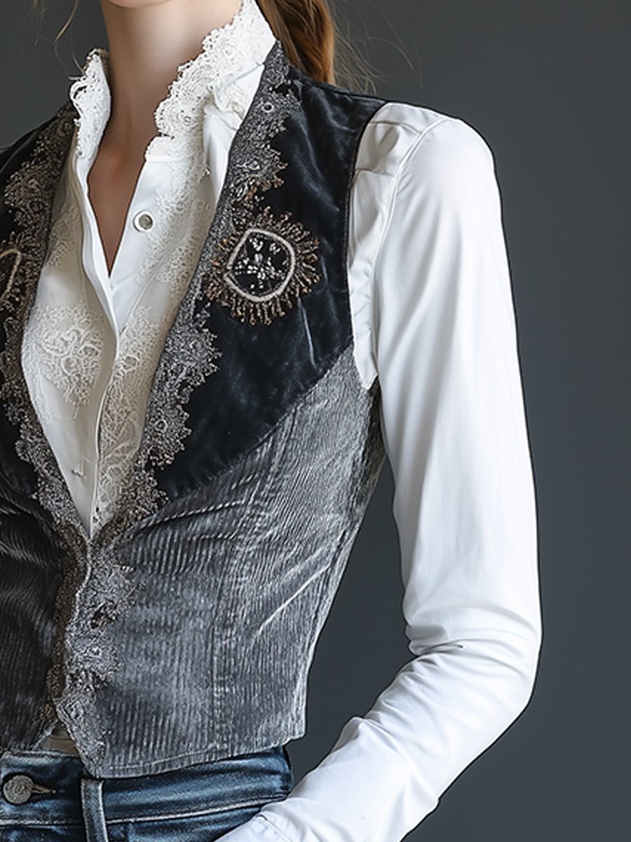 Regal Victorian Velvet Embroidered Vest