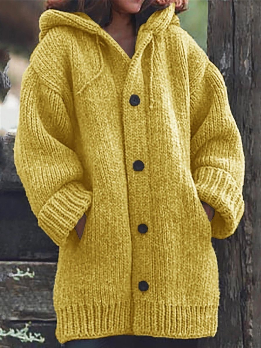 Women's Thickened Mid-Length Hooded Knitted Cardigan