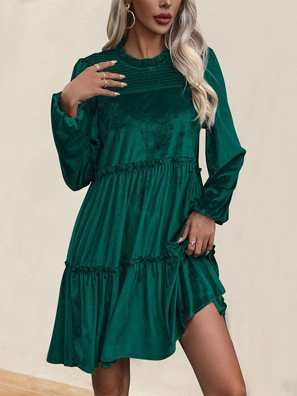 Elegant Velvet Ruffled Hem Casual Dress