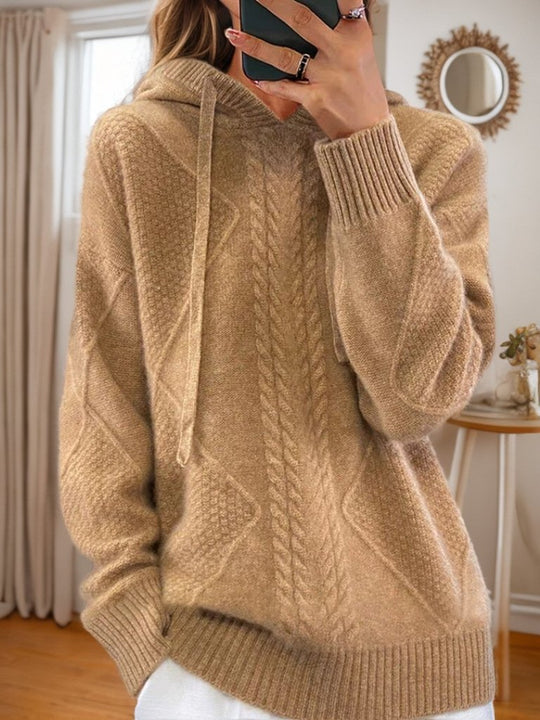 Retro Loose Cable Knit Hooded Pullover Sweater