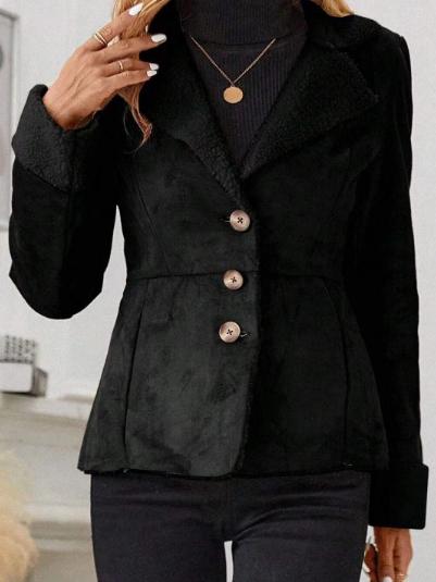 Stylish Suit Collar Fleece Lined Suede Jacket