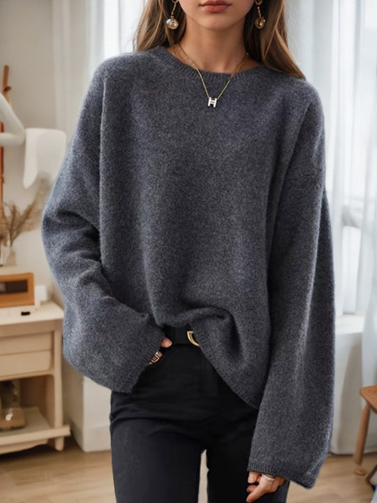 Crew Neck Drop-Shoulder Loose Pullover Knit Sweater