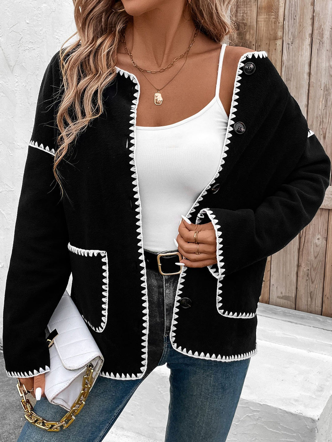 Stylish Loose-fitting Color-Block Fleece Jacket