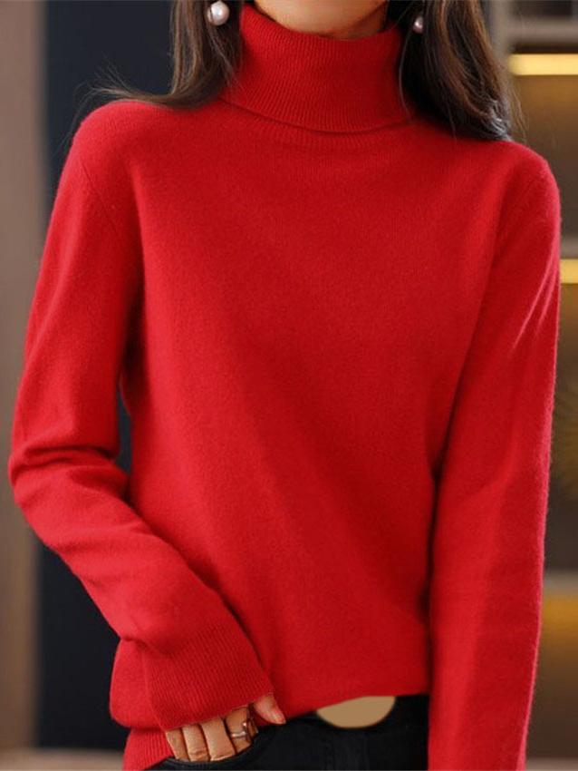 Basic Turtleneck Solid Color Knitted Thickened Sweater