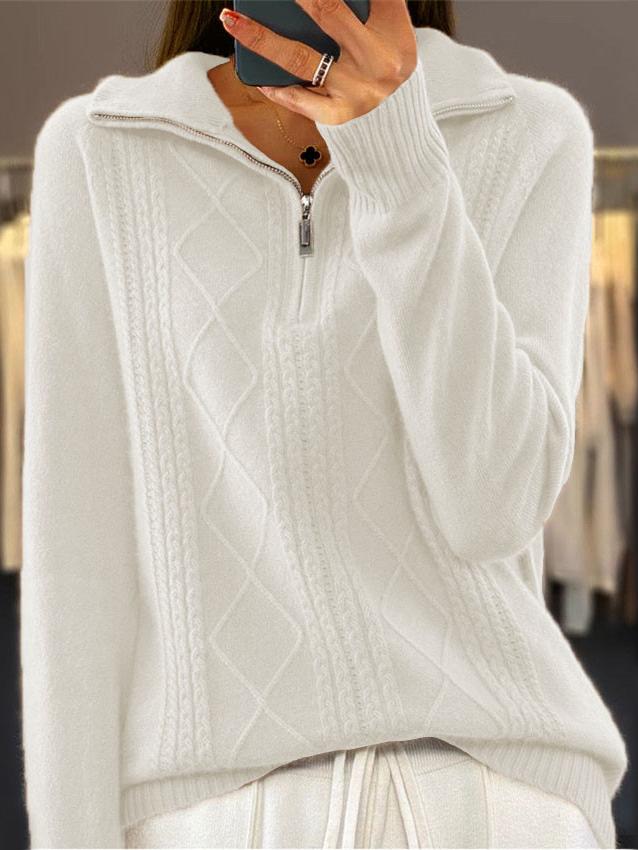 Stylish Zip-up Half-placket Jacquard Knit Sweater