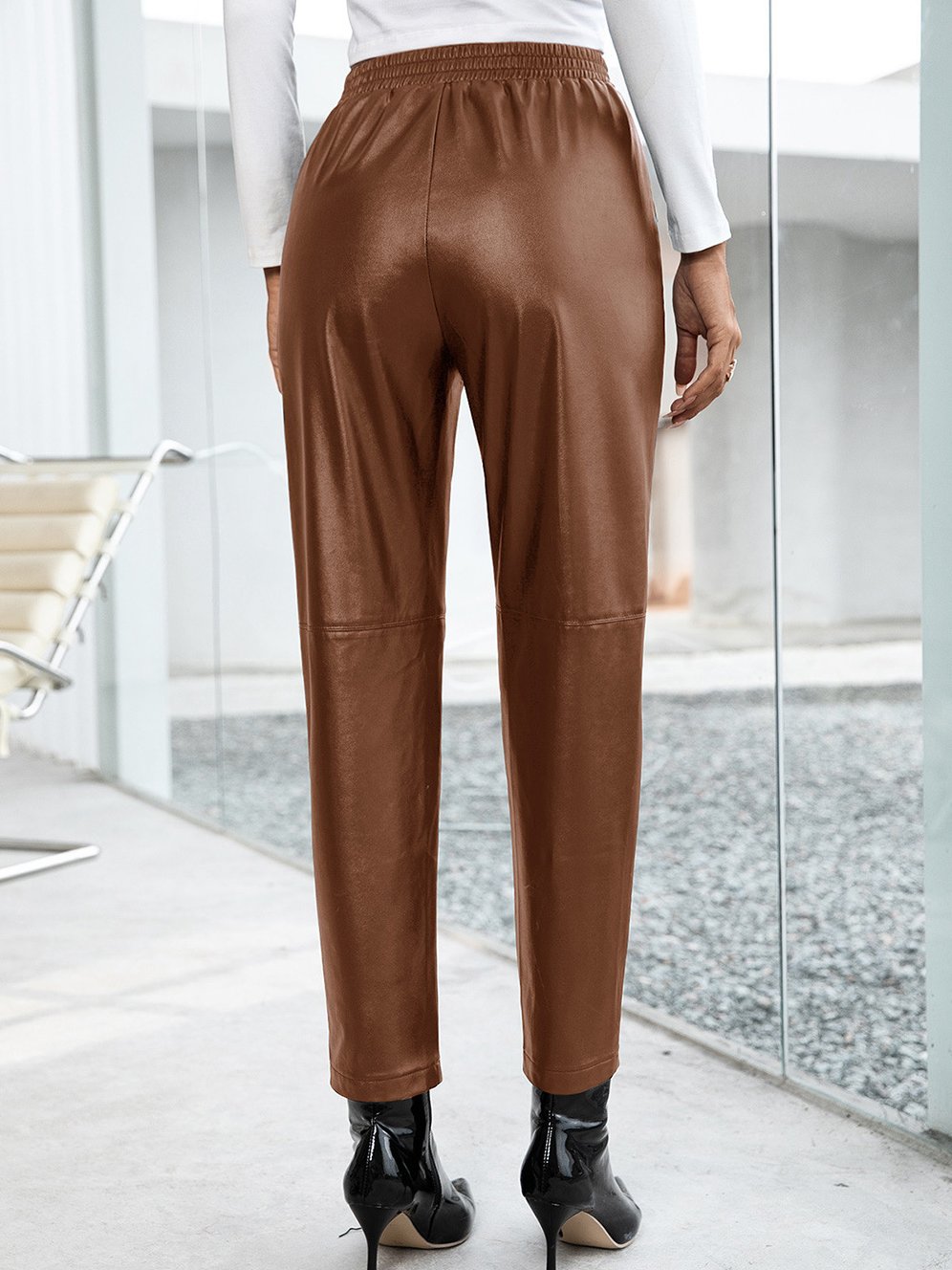 Chic Drawstring High-waisted Motorcycle Leather Pants