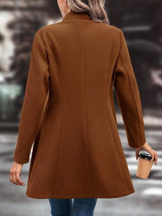 Chic Suit Collar Solid Color Woolen Coat