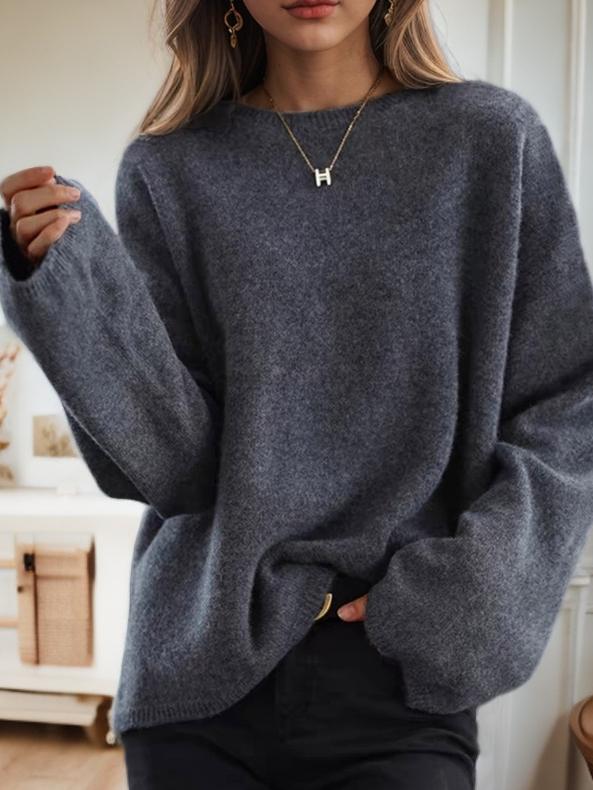 Crew Neck Drop-Shoulder Loose Pullover Knit Sweater