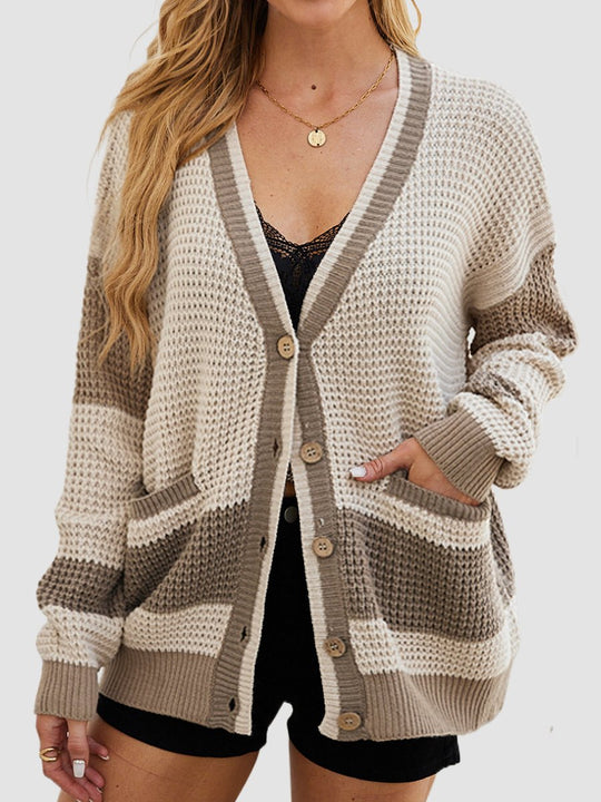 Pocket Colorblock Knitted Cardigan