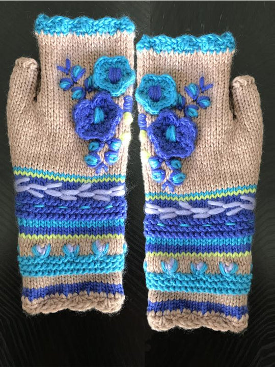 Women's Chunky Crochet Warm Embroidered Knitted Gloves