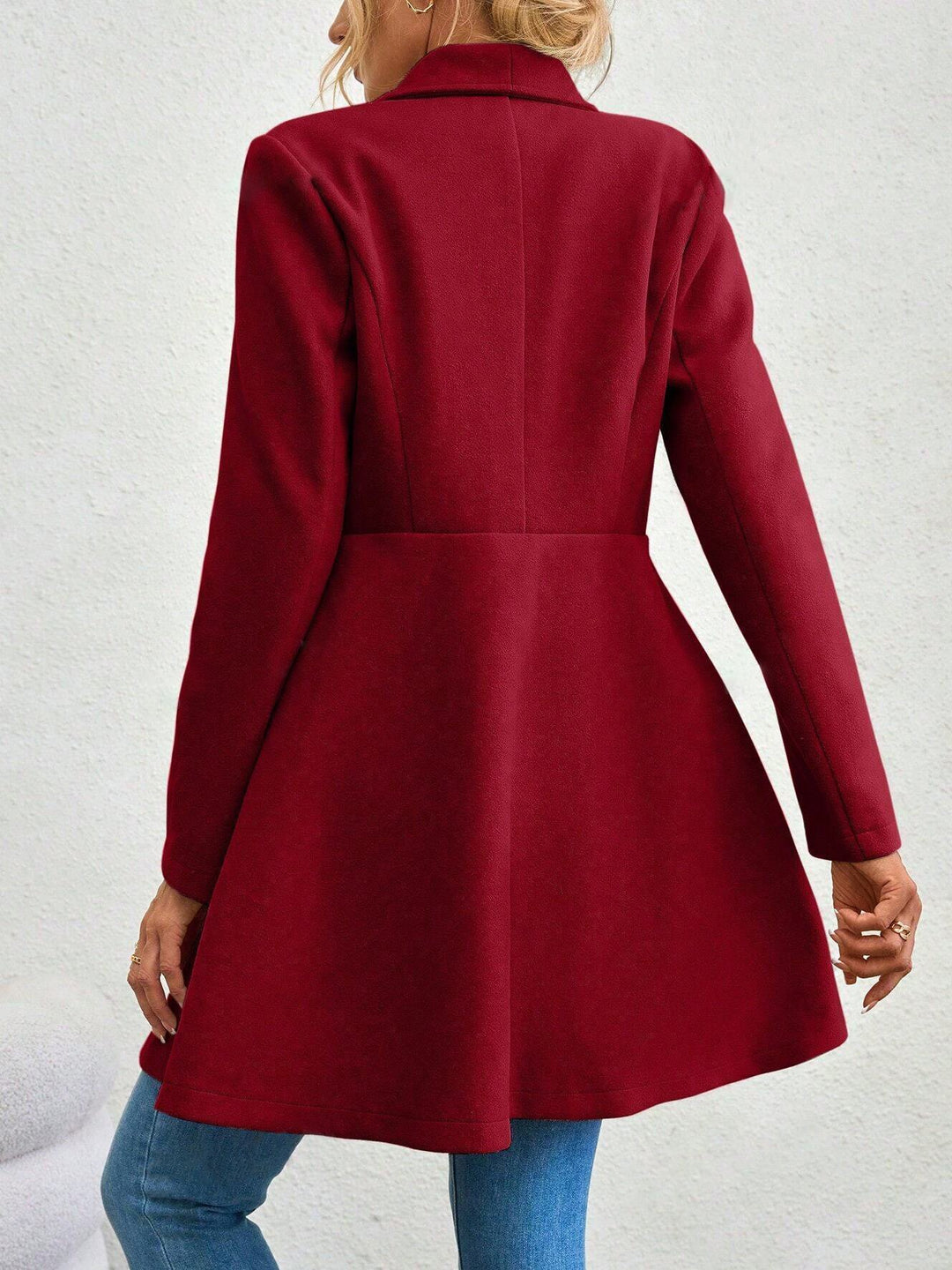 Elegant Shawl Collar Waist-cinched Woolen Long Coat