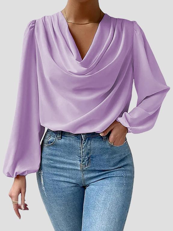 Elegant V-neck Pleated Long Sleeve Chiffon Blouse