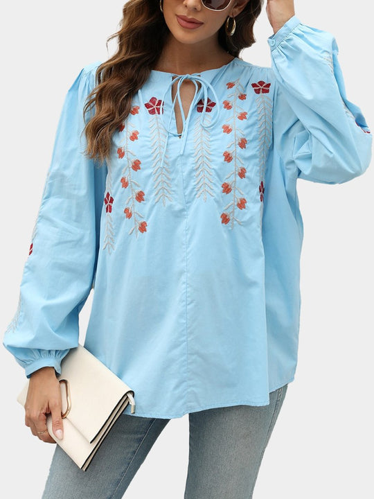 Women's Long Sleeve Casual Embroidered Blouse