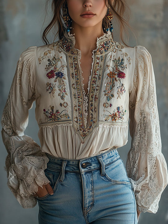 Bohemian Floral Dream Handcrafted Embroidered Blouse