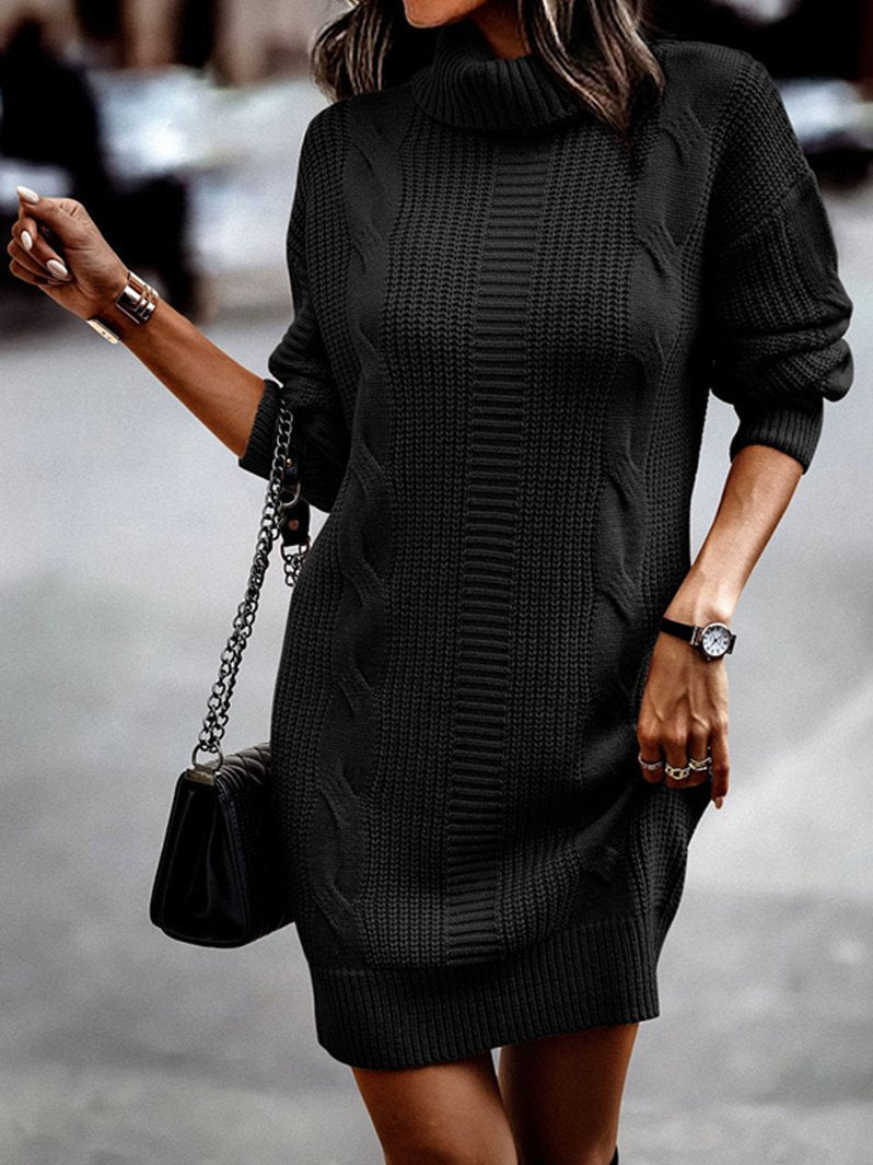 Chic Cable-knit Solid Color Sweater Dress