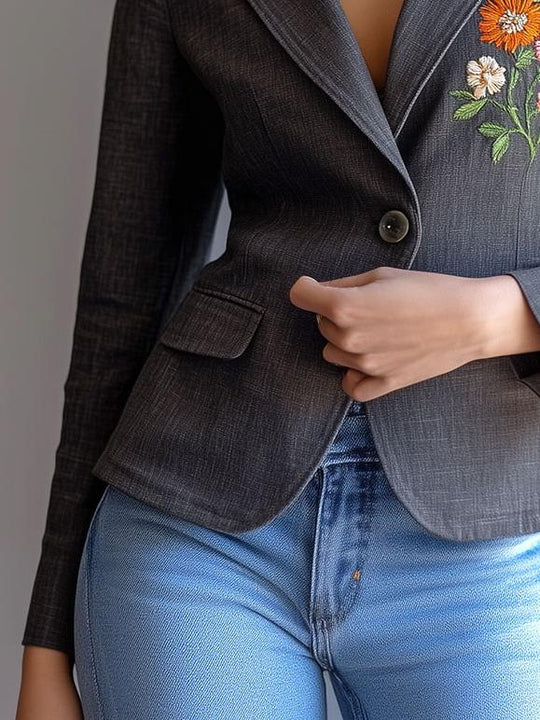 Minimalist Embroidery Cotton and Linen Blazer