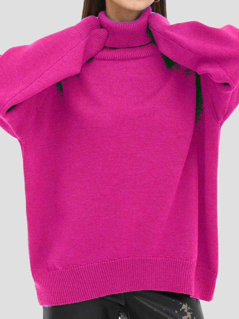 Basic Turtleneck Solid Color Ribbed Trim Knited Sweater