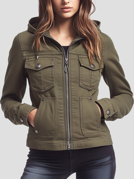 Women's Daily Functional Canvas Hooded Jacket