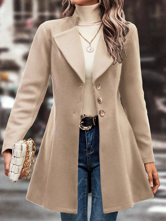 Chic Suit Collar Solid Color Woolen Coat