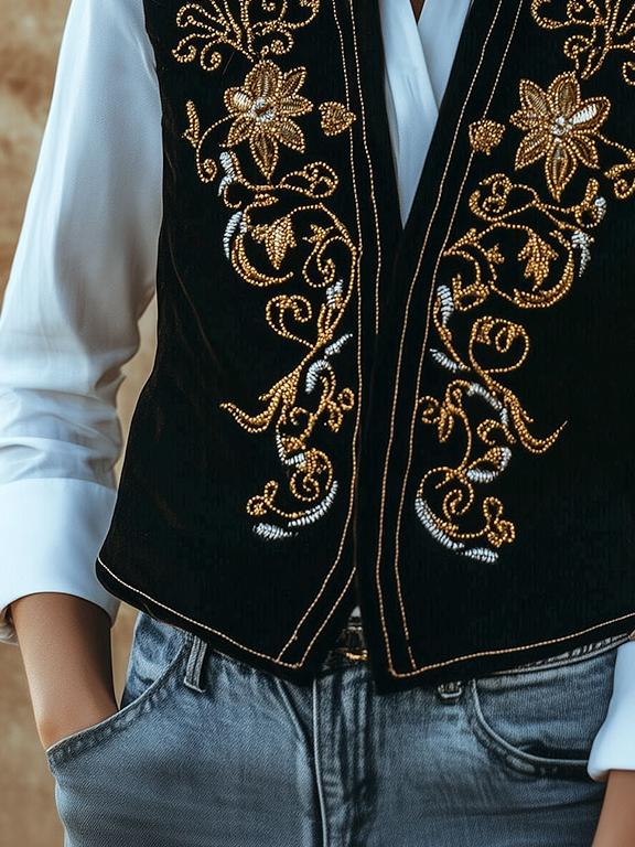 Retro Symmetrical Pattern Embroidery Suede Waistcoat