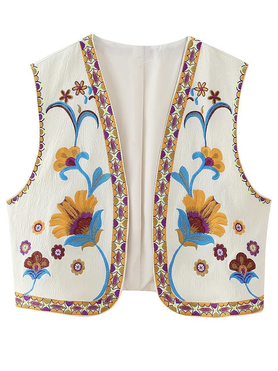 Casual Floral Embroidered Vest