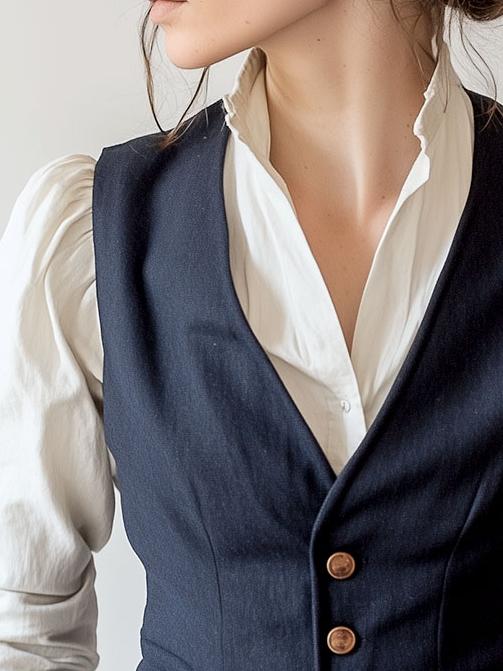 Minimalist Solid Color Cotton and Linen Waistcoat