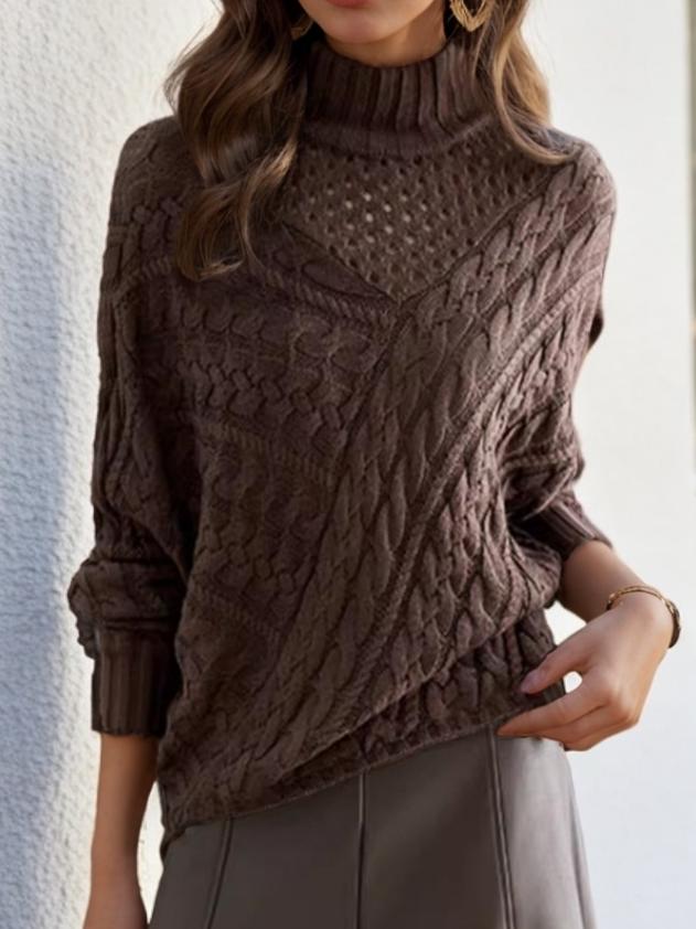 High Neck Cable Knit Hollow Out Chunky Sweater