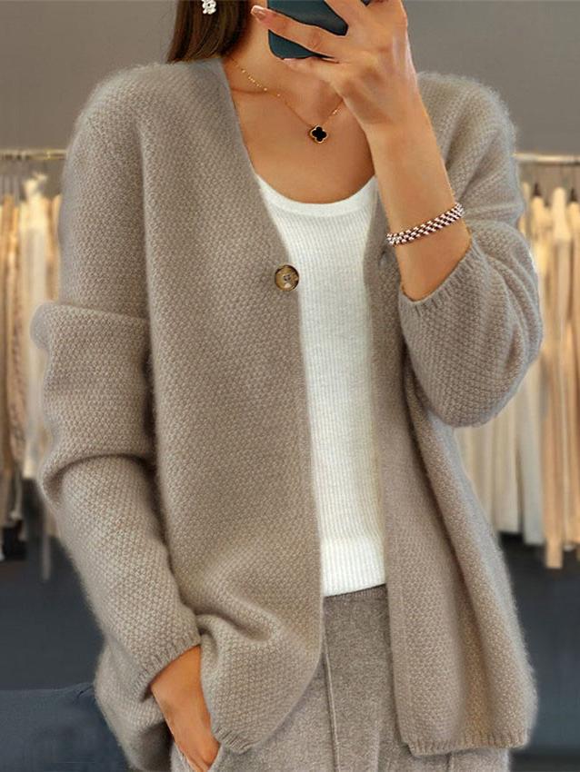 Simple V-neck Knited Cardigan Sweater