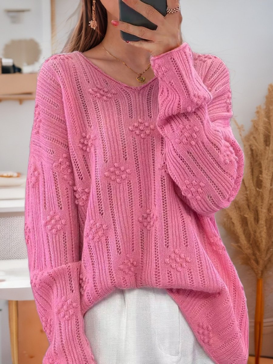 Hollow Jacquard Long Sleeve Knit Sweater