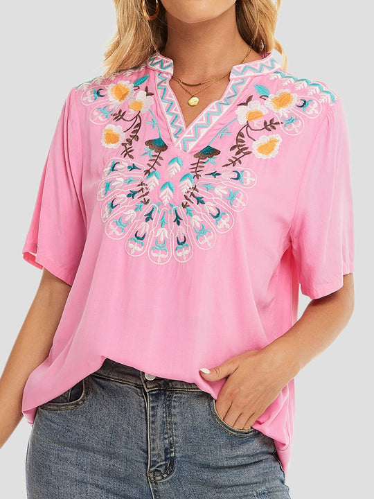 Stylish V-neck Boho Handmade Embroidered Blouse