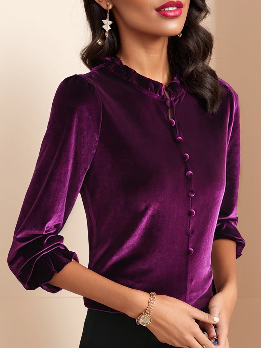 Gold Velvet Ruffled Bottoming Shirt