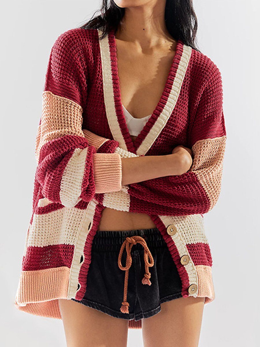 Pocket Colorblock Knitted Cardigan