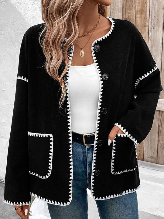 Stylish Loose-fitting Color-Block Fleece Jacket