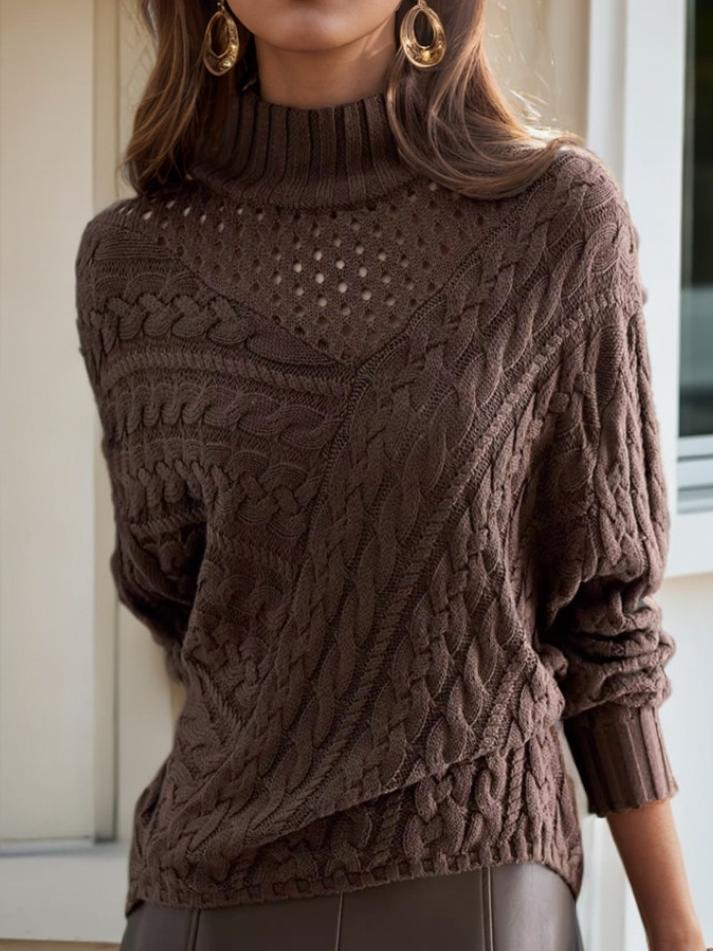 High Neck Cable Knit Hollow Out Chunky Sweater