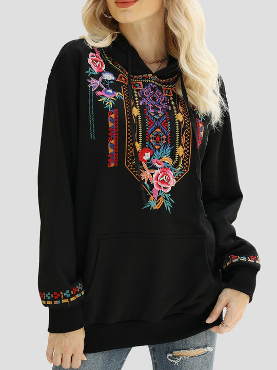 Chic Ethnic Handmade Embroidered Loose-fitting Hoodie