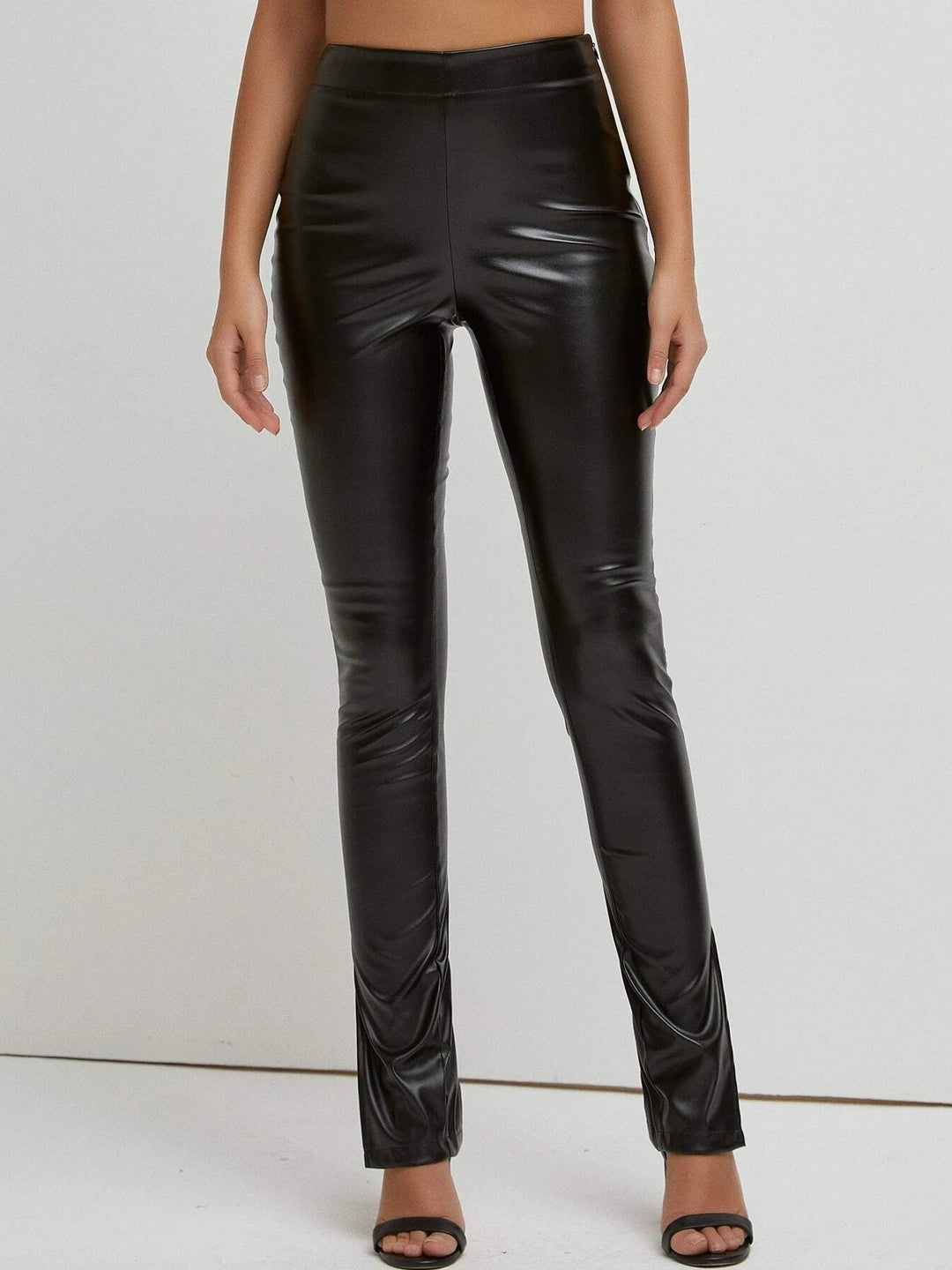 Chic High-waist Slit Slim Leather Pants