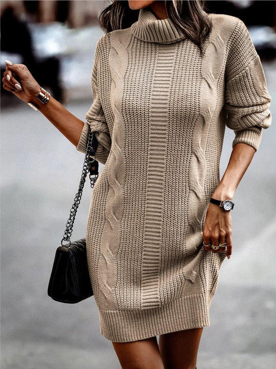 Chic Cable-knit Solid Color Sweater Dress