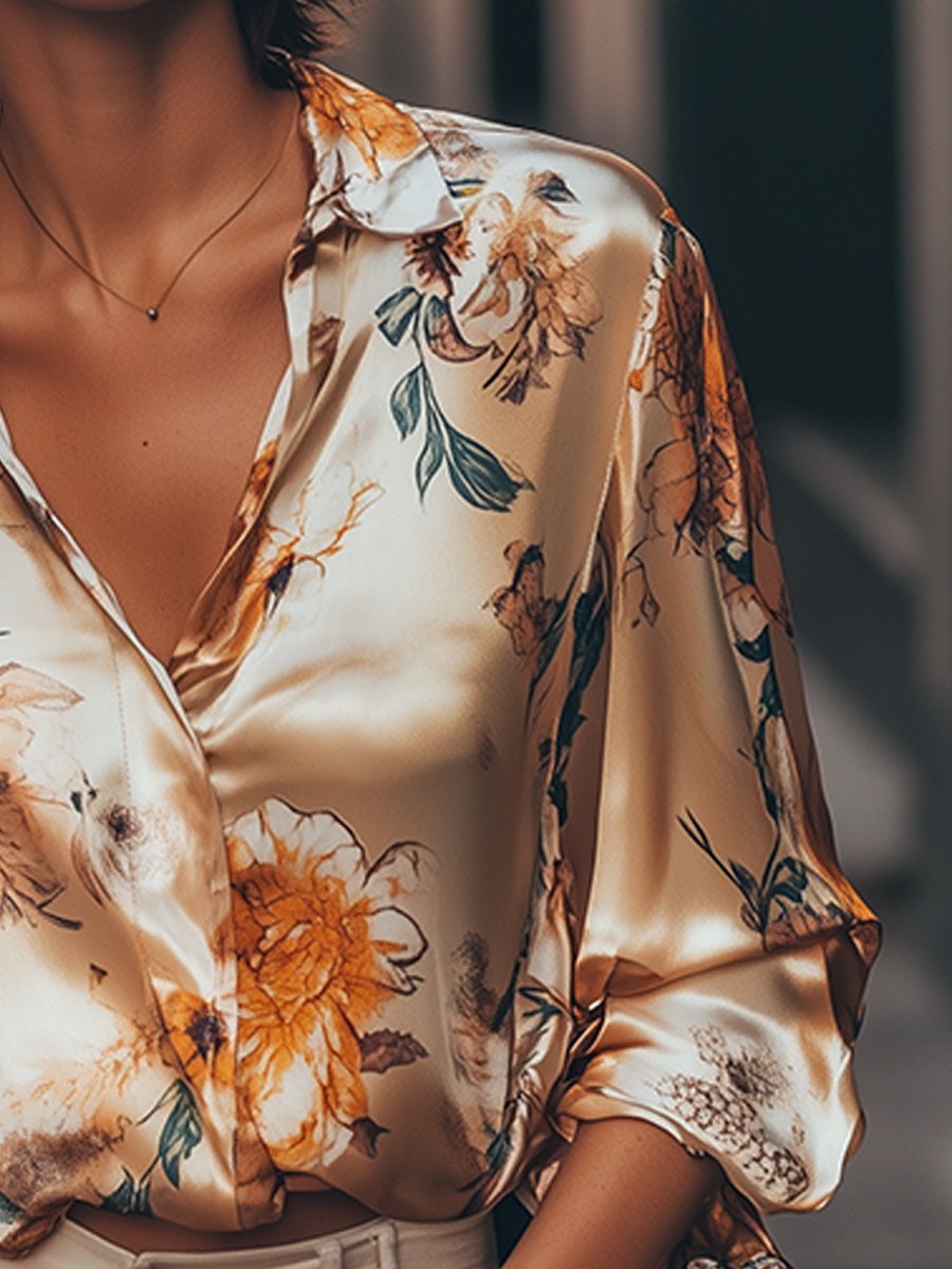 Golden Blossom Satin Blouse