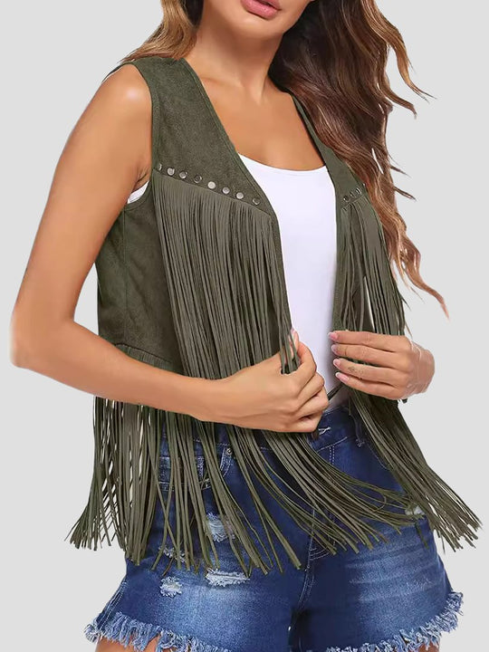 Fashion Fringed and Rivet Suede Vest