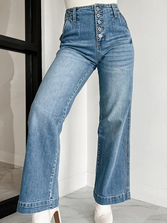 Stylish High-Waist Multi-Pocket Straight-Leg Jeans