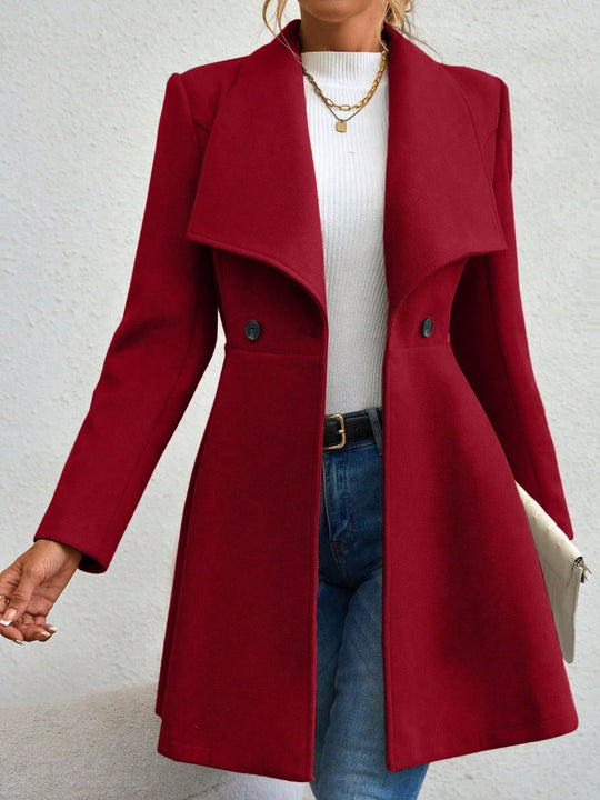 Elegant Shawl Collar Waist-cinched Woolen Long Coat